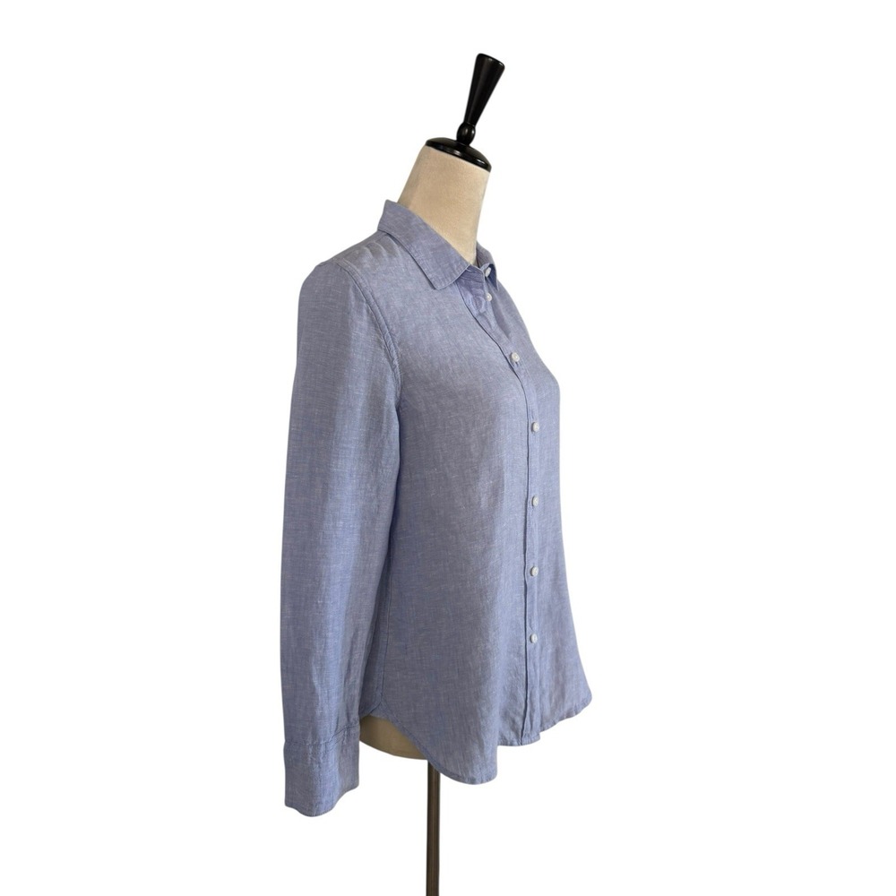J.Crew Baird McNutt Irish Linen Long Sleeve Shirt Blue Slim Fit Women's 4 Petite - Picture 3 of 13